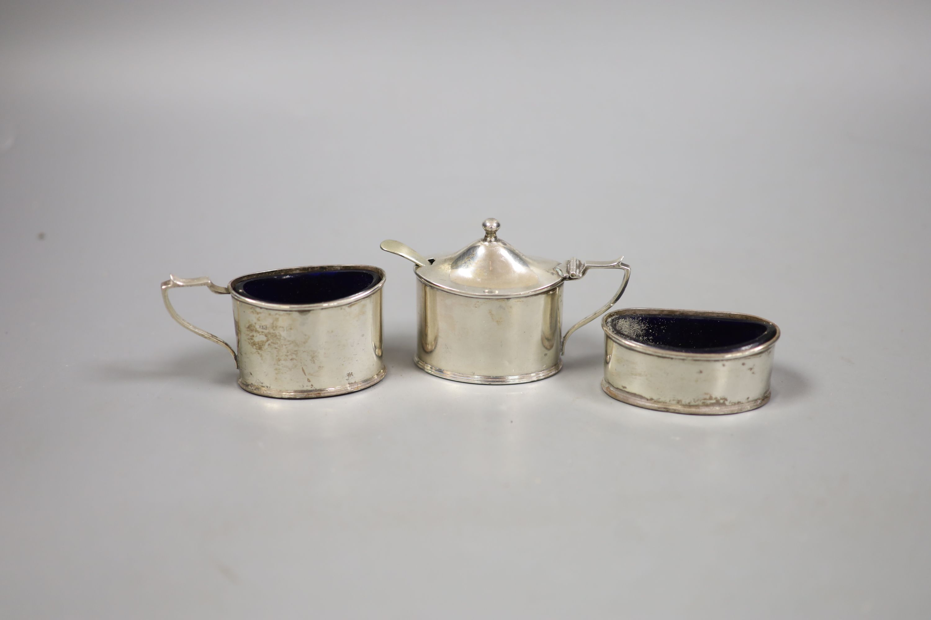 A George V silver three piece condiment set